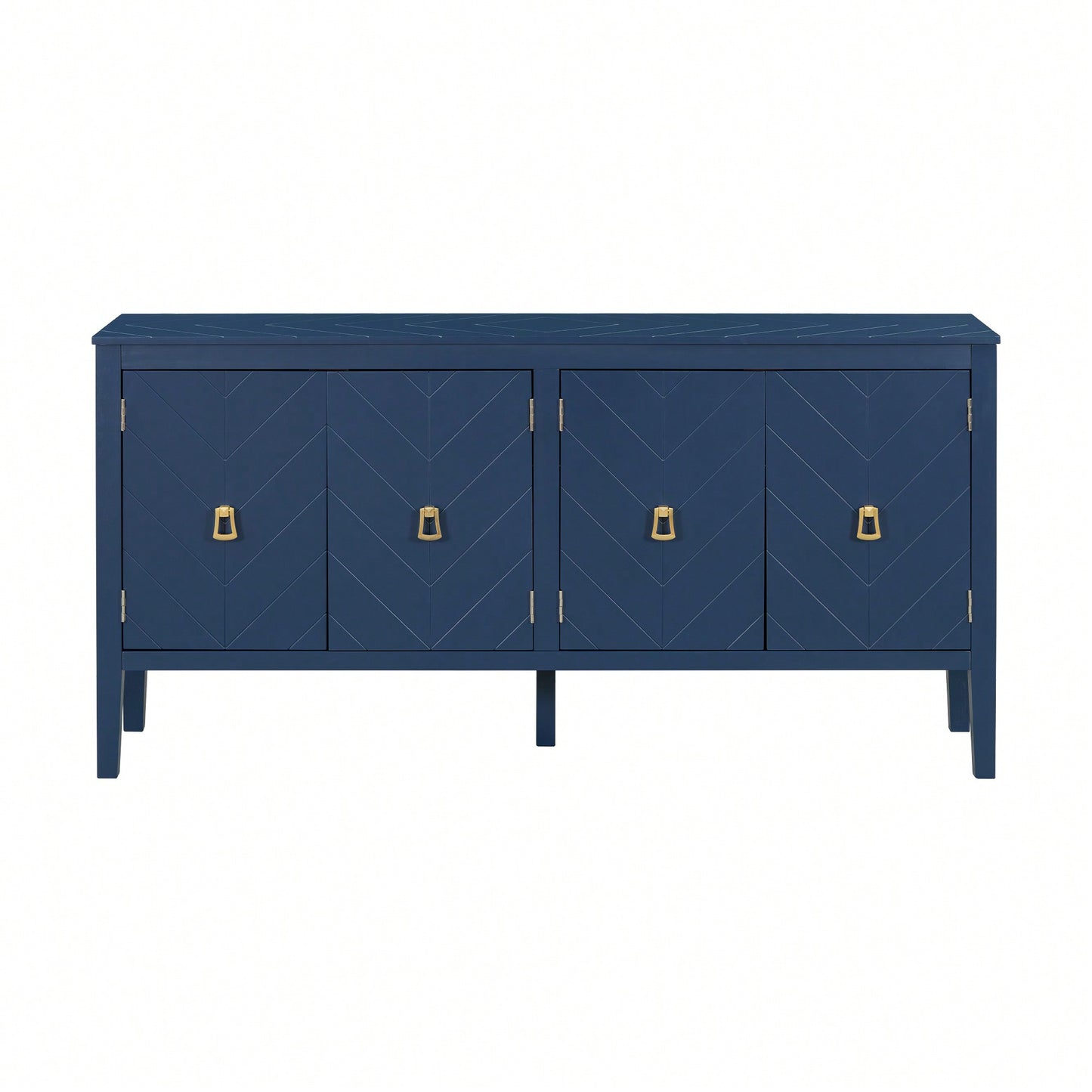 Elegant Four-Door Sideboard With Geometric Patterns And Vintage Metal Handles For Living Rooms, Entrances, And Studies
