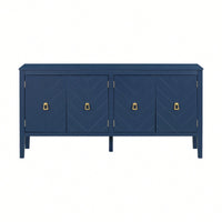 Elegant Four-Door Sideboard With Geometric Patterns And Vintage Metal Handles For Living Rooms, Entrances, And Studies