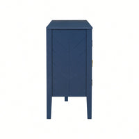 Elegant Four-Door Sideboard With Geometric Patterns And Vintage Metal Handles For Living Rooms, Entrances, And Studies