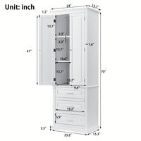 Tall White Storage Cabinet With Adjustable Shelves And Three Drawers For Bathroom Office Organization