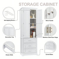 Tall White Storage Cabinet With Adjustable Shelves And Three Drawers For Bathroom Office Organization