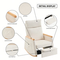 Comfortable High Back Upholstered Rocking Chair With Footrest And Side Pocket For Living Room Nursery Bedroom