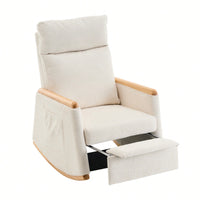Comfortable High Back Upholstered Rocking Chair With Footrest And Side Pocket For Living Room Nursery Bedroom