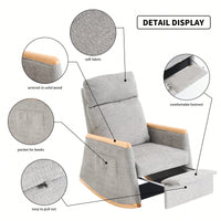 Comfortable High Back Upholstered Rocking Chair With Footrest And Side Pocket For Living Room Nursery Bedroom