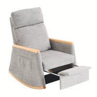 Comfortable High Back Upholstered Rocking Chair With Footrest And Side Pocket For Living Room Nursery Bedroom
