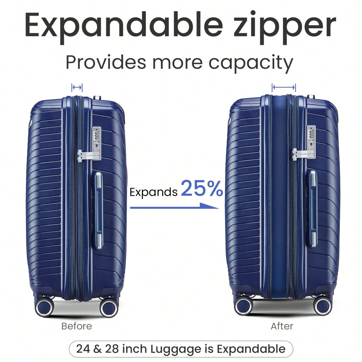 4 Piece Expandable Lightweight Luggage Set With 360 Degree Spinner Wheels Durable TSA Lock Travel Suitcases