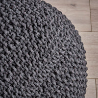 Knitted Cotton Square Pouf Cube Dark Grey 20x20x16 For Extra Seating Or Footrest