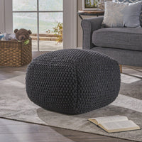 Knitted Cotton Square Pouf Cube Dark Grey 20x20x16 For Extra Seating Or Footrest