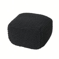 Knitted Cotton Square Pouf Cube Dark Grey 20x20x16 For Extra Seating Or Footrest