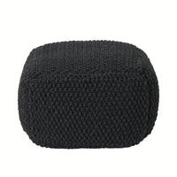 Knitted Cotton Square Pouf Cube Dark Grey 20x20x16 For Extra Seating Or Footrest