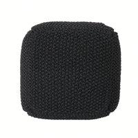 Knitted Cotton Square Pouf Cube Dark Grey 20x20x16 For Extra Seating Or Footrest