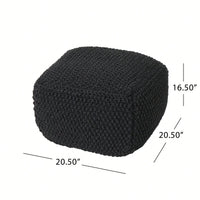 Knitted Cotton Square Pouf Cube Dark Grey 20x20x16 For Extra Seating Or Footrest