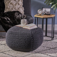 Knitted Cotton Square Pouf Cube Dark Grey 20x20x16 For Extra Seating Or Footrest