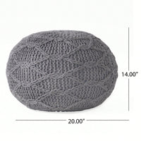 Modern Handcrafted Knitted Wool Round Pouf 20x20 For Cozy Home Decor