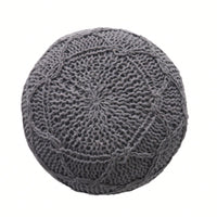 Modern Handcrafted Knitted Wool Round Pouf 20x20 For Cozy Home Decor