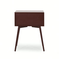 Mid-Century Modern Side Table With Rubberwood Legs And Two Drawers In Brown And White Finish