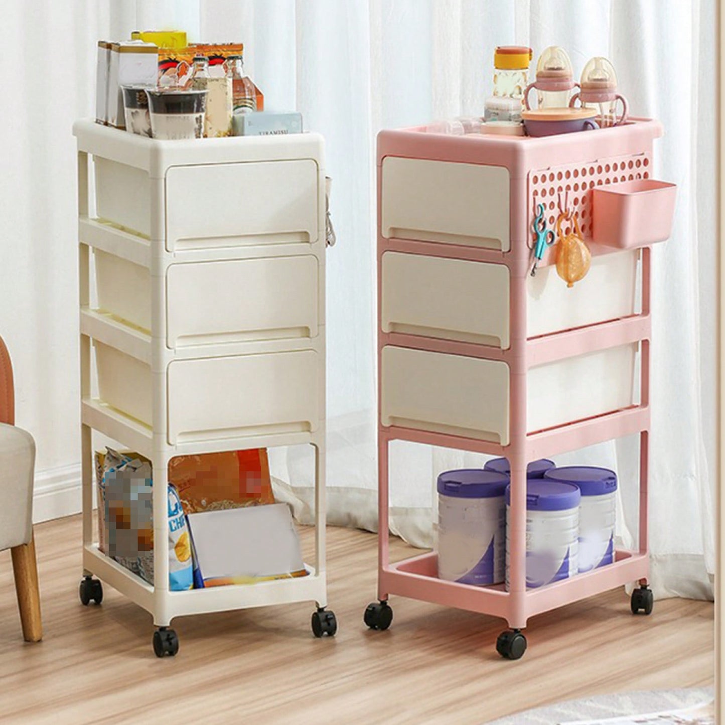 4 Tier Rolling Storage Cart for Bedroom Kitchen Living Room Durable PP Organizer for Toys Snacks Tools and Pet Supplies