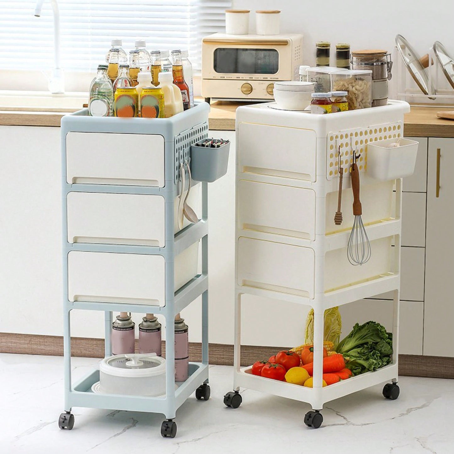 4 Tier Rolling Storage Cart for Bedroom Kitchen Living Room Durable PP Organizer for Toys Snacks Tools and Pet Supplies