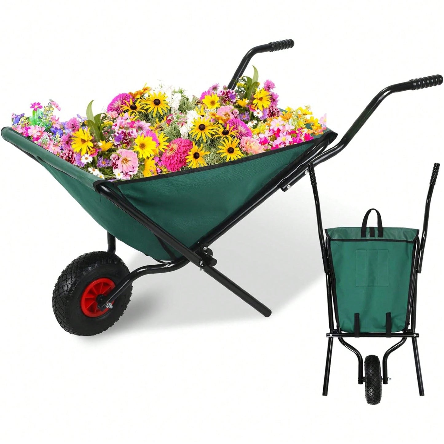 Heavy Duty Collapsible Wheelbarrow 176 Lb Capacity Lightweight Garden Cart with 10 Inch Pneumatic Tire for Yard Work and Gardening