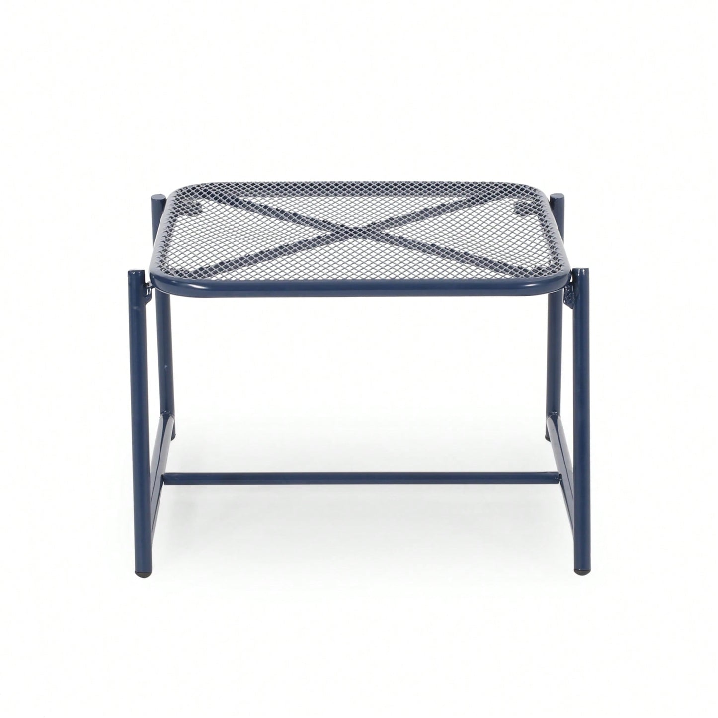 Iron Outdoor Side Table With Mesh Top And Modern Sled Base Design