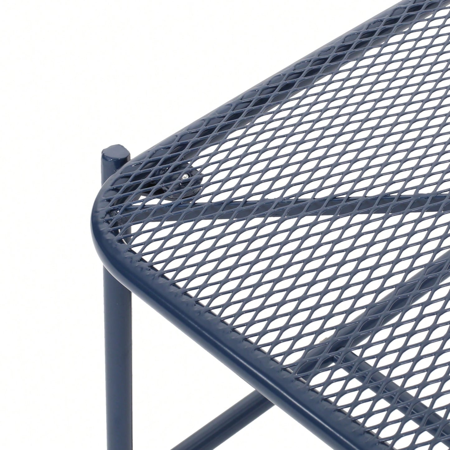 Iron Outdoor Side Table With Mesh Top And Modern Sled Base Design