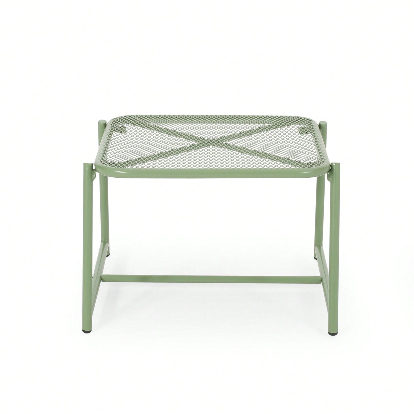 Iron Outdoor Side Table With Mesh Top And Modern Sled Base Design