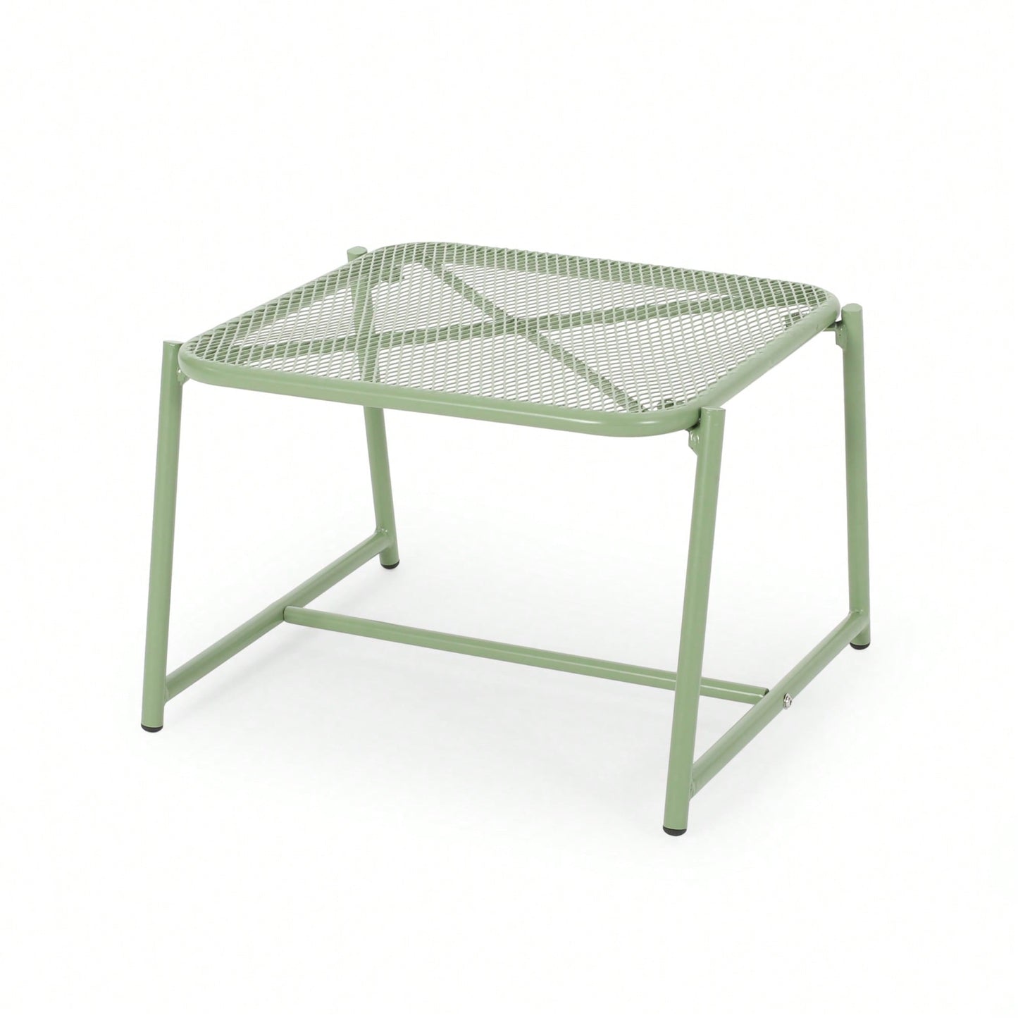 Iron Outdoor Side Table With Mesh Top And Modern Sled Base Design