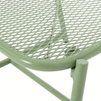 Iron Outdoor Side Table With Mesh Top And Modern Sled Base Design