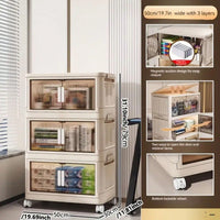 3-Tier Collapsible Storage Cabinet with Magnetic Doors and Rolling Bins for Home Organization