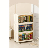 3-Tier Collapsible Storage Cabinet with Magnetic Doors and Rolling Bins for Home Organization