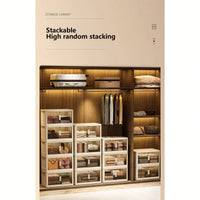 3-Tier Collapsible Storage Cabinet with Magnetic Doors and Rolling Bins for Home Organization