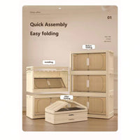 3-Tier Collapsible Storage Cabinet with Magnetic Doors and Rolling Bins for Home Organization