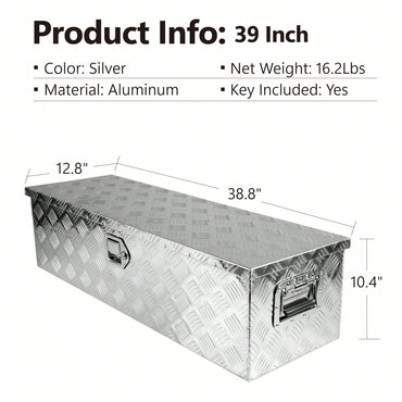 39 Inch Lightweight Aluminum Truck Tool Box with Gas Strut Lock Weather-Resistant Design for Trailers and Pickups
