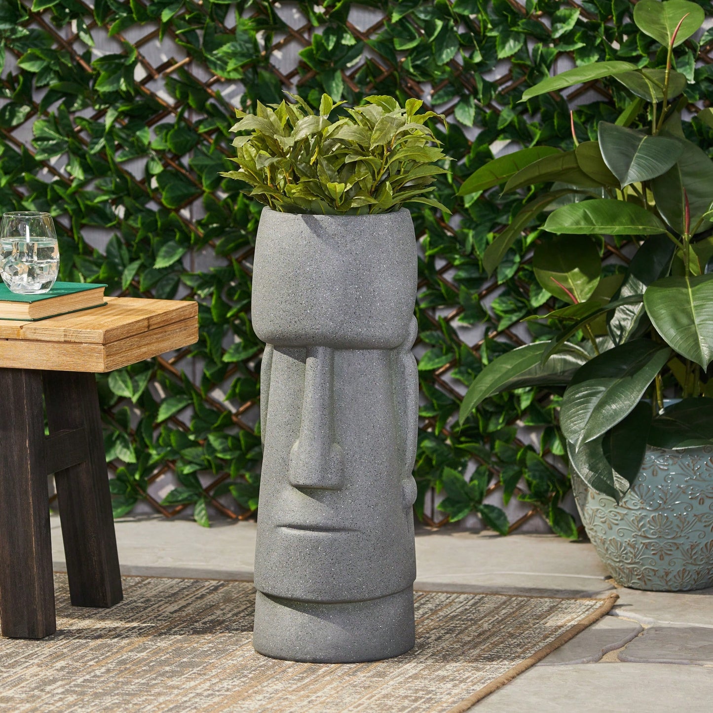 Charming Cast Stone Flower Planter For Outdoor Spaces - Durable And Lightweight Garden Accessory 9.25" W X 9.25" D X 24.25" H