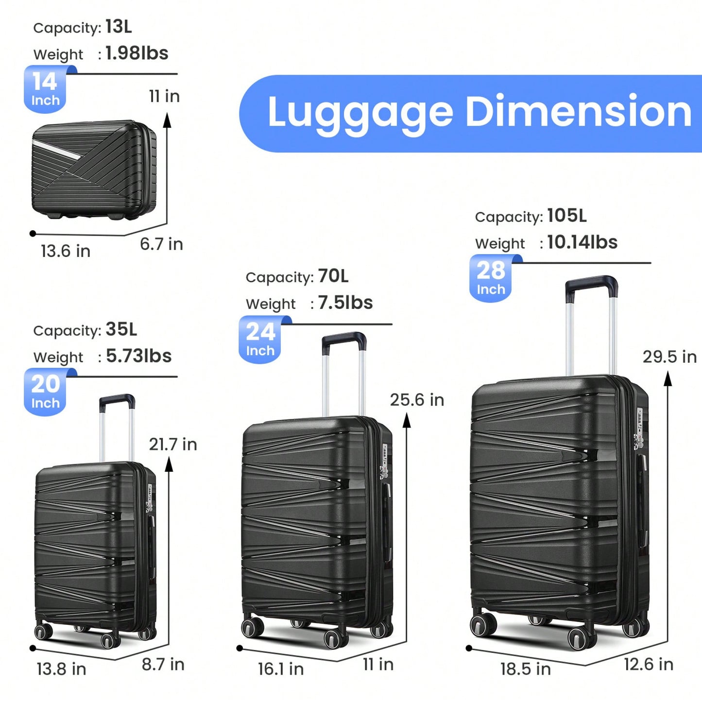 Lightweight 4 Piece Expandable Hard Shell Luggage Set With TSA Lock And Silent Spinner Wheels For Travel