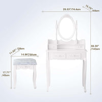 Elegant White Vanity Table Set With 4 Drawers, Cushioned Stool And 360° Oval Mirror For Makeup And Dressing