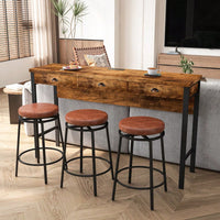 3-Drawer Long Dining Table Set With Power Outlets And Circular PU Stools For Modern Dining Experience