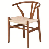 Mid-Century Solid Wood Weave Dining Armchair Set of 2 Ergonomic Wishbone Chairs Fully Assembled for Dining Room
