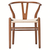 Mid-Century Solid Wood Weave Dining Armchair Set of 2 Ergonomic Wishbone Chairs Fully Assembled for Dining Room