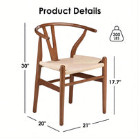 Mid-Century Solid Wood Weave Dining Armchair Set of 2 Ergonomic Wishbone Chairs Fully Assembled for Dining Room