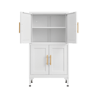 Metal Kitchen Storage Cabinet With Adjustable Shelves And Magnetic Doors For Pantry And Living Room Use