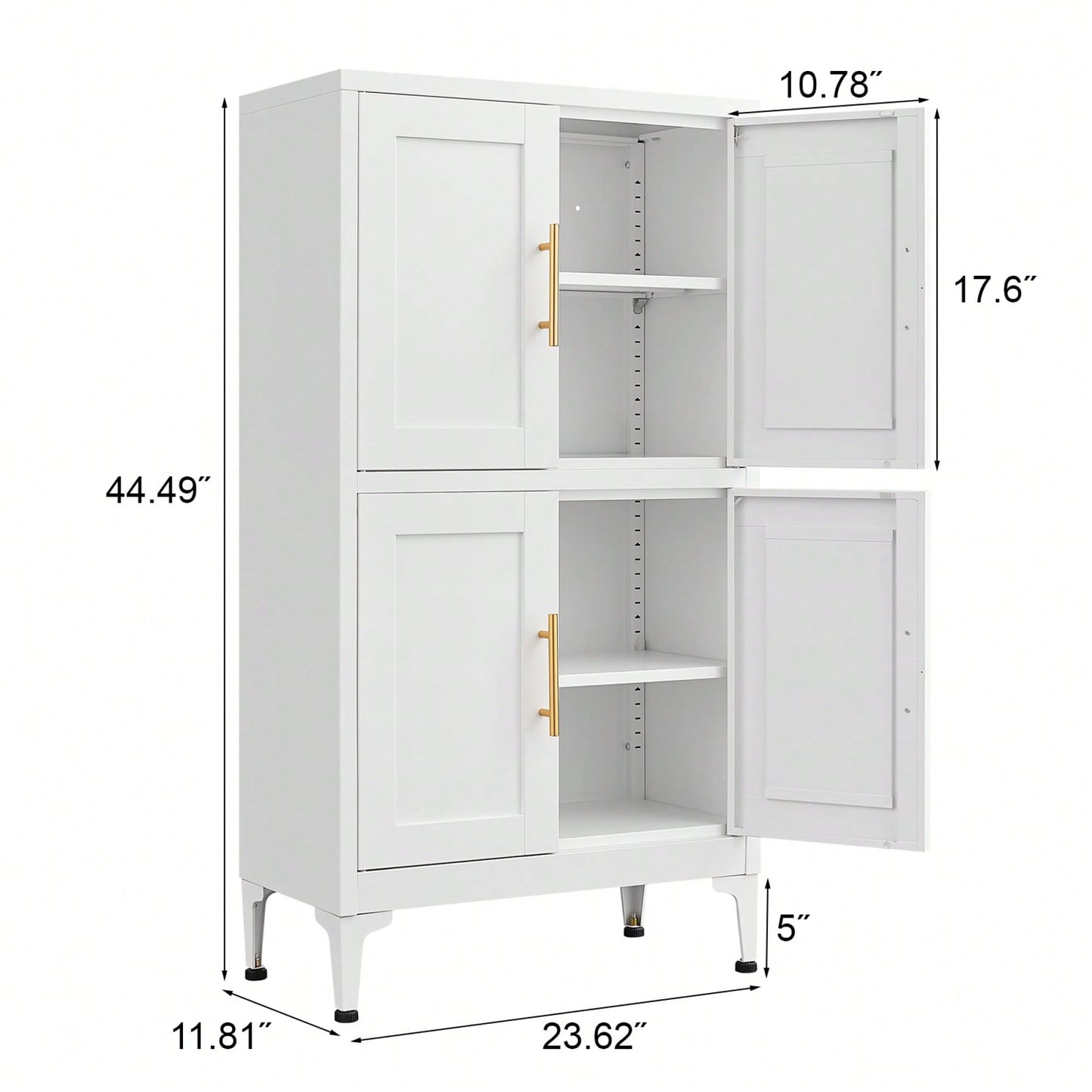 Metal Kitchen Storage Cabinet With Adjustable Shelves And Magnetic Doors For Pantry And Living Room Use