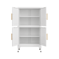 Metal Kitchen Storage Cabinet With Adjustable Shelves And Magnetic Doors For Pantry And Living Room Use