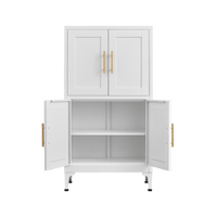 Metal Kitchen Storage Cabinet With Adjustable Shelves And Magnetic Doors For Pantry And Living Room Use