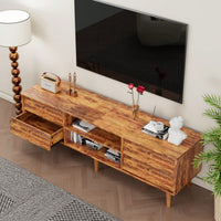 Vintage Bevel Design 63 Inch TV Stand With Drawers And Shelves, Sturdy MDF Entertainment Center For Living Room And Bedroom