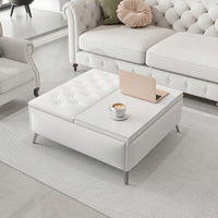 35 Inch Wide Square Lift Top Storage Bench Coffee Table With Oversized Ottoman And Metal Legs For Living Room