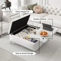 35 Inch Wide Square Lift Top Storage Bench Coffee Table With Oversized Ottoman And Metal Legs For Living Room