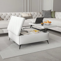 35 Inch Wide Square Lift Top Storage Bench Coffee Table With Oversized Ottoman And Metal Legs For Living Room