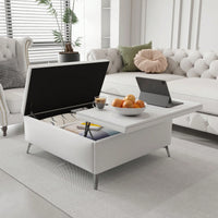 35 Inch Wide Square Lift Top Storage Bench Coffee Table With Oversized Ottoman And Metal Legs For Living Room