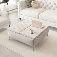 35 Inch Wide Square Lift Top Storage Bench Coffee Table With Oversized Ottoman And Metal Legs For Living Room